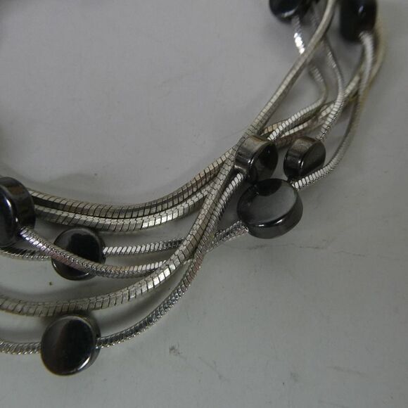Silver Tone Rope Chain Multi Strand Hematite Disc Beaded Bracelet Hook Eye - Picture 5 of 7